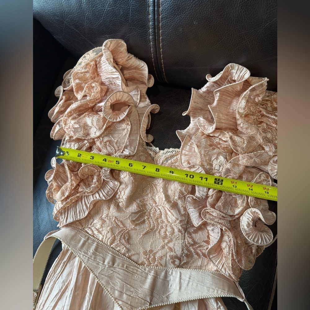 Vintage BB Collections by Barbara Pink Lace Ruffle Sleeve Midi Dress Size 6 - Picture 10 of 11
